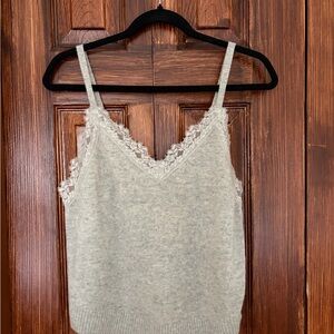 Free People Pearl River Lace-Trim Knit Camisole - Light Gray